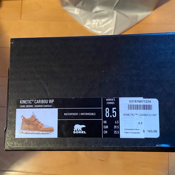 SOREL WOMENS KINETIC CARIBOU WATERPROOF BOOTS IN CAMEL BROWN/ GRAY -NIB - Picture 15 of 16